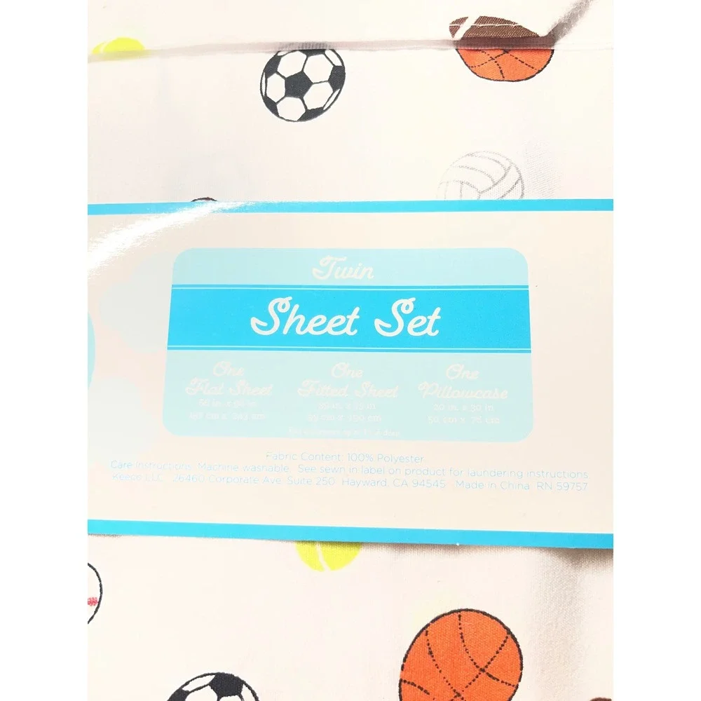 Cloud Company Sheet Set Kids Twin White Sports Basketball Football NEW